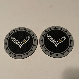Corvette car cup Coasters in black and gray with logo Set of 2 NWT